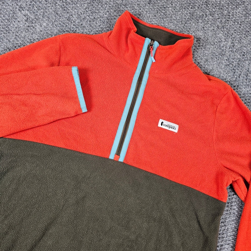 Cotopaxi Teca Fleece Quarter Zip Pullover Orange Olive Green Mens Medium